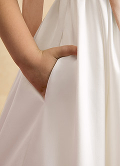 Azazie Stacie Flower Girl Dresses Ivory English Rose A-Line Bow Matte Satin Dress image6