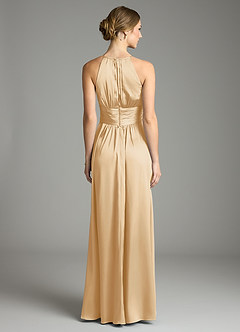 Azazie Bonnie Bridesmaid Dresses Gold A-Line Pleated Stretch Satin Dress image5