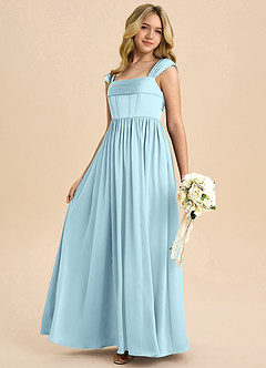 Azazie Hattie Junior Vestido de Azul Nube de Satén Elástico de Corte en A con Plisado image6