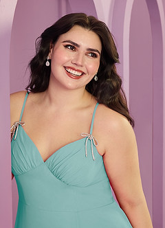 Barbie ♥ Azazie Bridesmaid Dresses Aqua A-Line with Pockets Chiffon Dress image4