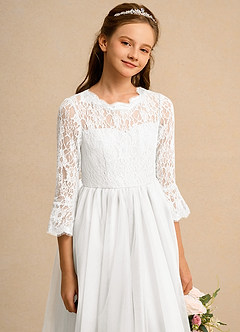 Azazie Lamb Girl Jurken voor bloemenmeisjes Baljurk Jurk van Kant Ivoor image5