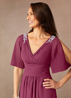 Azazie Pascual Mother of the Bride Dresses Mulberry A-Line Pleated Chiffon Dress image7