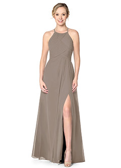 Azazie Ginger Allure Vendita Finale Abito A-Line in Chiffon Pizzo Taupe image1