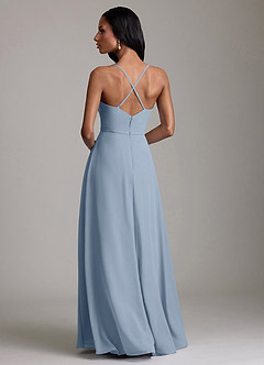 Azazie Naeem Bridesmaid Dresses Dusty Blue A-Line V-Neck Ruffle Chiffon Dress image2