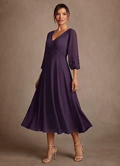 Azazie Ana Abiti per la Madre della Sposa Abito A-Line in Chiffon Pizzo Prugna image4