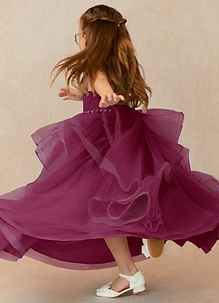 Azazie Sofia Robe Demoiselle D'honneur Fillette Robe Trapèze en Tulle Perlé Mûre image2