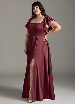 Azazie Bondi Brautjungfernkleider A-Linie Schleifen Stretch-Satin Kleid Merlot image9