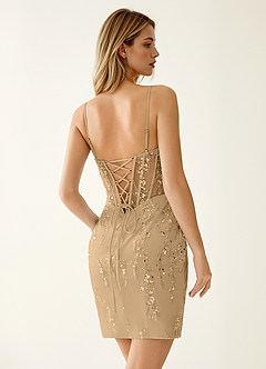 Faustine Champagne Robe mini à perles et sequins avec laçage au dos image7