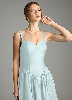 Azazie Evadina Suknie dla druhen Linia A Gorset Satyna elastyczna Do ziemi Sukienka image5