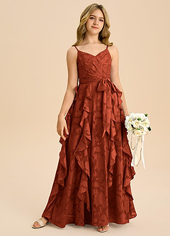 Azazie Peyton Junior Vestido de Castaño de Devorado Floral de Corte en A con Plisado image6