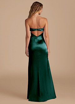 Azazie Leonis Bridesmaid Dresses Pine Mermaid Pleated Metallic Satin Convertible Dress image6