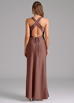 Azazie Evadne Robes de demoiselle d'honneur Robe Trapèze en Satin extensible Plissée Expresso image2
