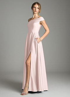 Azazie Melanie Suknie dla druhen Linia A Zza ramienia Satyna elastyczna Do ziemi Sukienka image4