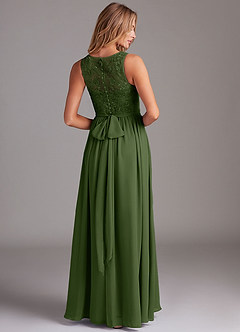 Azazie Kingsley Bridesmaid Dresses Olive A-Line Lace Chiffon Dress image2