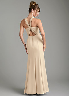 Azazie Rue Bridesmaid Dresses Champagne A-Line Halter Chiffon Dress image2
