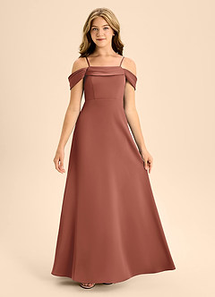 Azazie Anselie Junior Vestido de Castaño de Satén Elástico de Corte En A con Vestidos sin tirantes image7