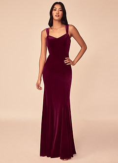 Azazie Lanessa Bridesmaid Dresses Cabernet Mermaid V-Neck Keyhole Back Velvet Dress image1
