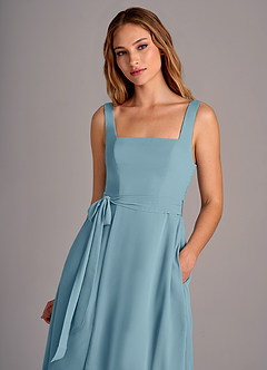 Azazie Deb Brautjungfernkleider Wandelbar A-Linie mit Taschen Chiffon Kleid Stimmungsvolles Blau image2