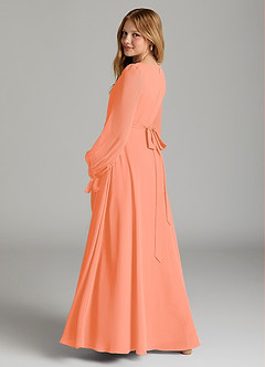 Azazie Leonia Junior A-Linie mit Taschen Chiffon Kleid Sonnenuntergang image2