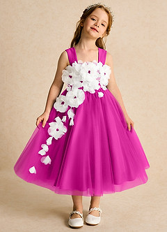 Azazie Dovey Flower Girl Dresses Fuchsia Ball-Gown Bow Tulle Dress image2