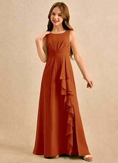 Azazie Chibi Girls Formal Sukienki dla dziewczynek sypiących kwiaty Linia A Pofałdowany Szyfon Długość podłogi Sukienka image4