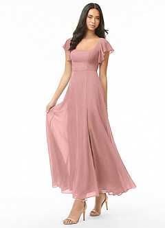 Azazie Bondi Bridesmaid Dresses Dusty Rose A-Line Ruched Chiffon Dress image3