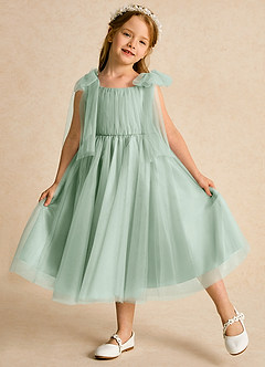 Azazie Dori Flower Girl Dresses Agave A-Line Ruched Tulle Dress image4