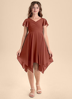 Azazie Janeaurelia Junior Auburn A-Line Pleated Chiffon Dress image6