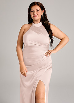 Azazie Jemma Jurken voor bruidsmeisjes Jurk van Stretch Satijn met Kolom Geplooid Blozend Roze image8