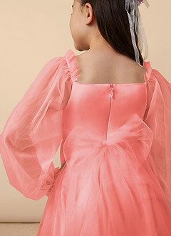 Azazie Aya Flower Girl Dresses Coral A-Line with Sleeves Tulle Dress image5