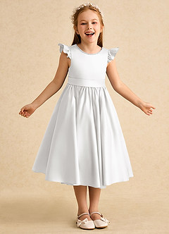 Azazie Dumpling Flower Girl Dresses White A-Line Bow Matte Satin Dress image2