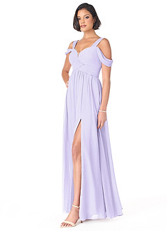 Azazie Lianne Bridesmaid Dresses Lilac A-Line Off the Shoulder Chiffon Dress image3