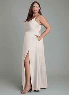 Azazie Sarella Bridesmaid Dresses White Alabaster A-Line Pleated Stretch Satin Dress image11