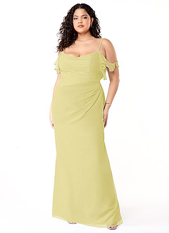 Azazie Emeralda Bridesmaid Dresses Lemon Sorbet Sheath Off the Shoulder Chiffon Dress image7
