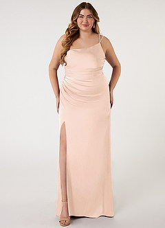 Azazie Eren Robes de demoiselle d'honneur Robe Sirène en Satin extensible Ue épaule Rose Pâle image6