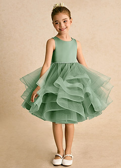 Azazie Tinie Robe Demoiselle D'honneur Fillette Robe Princesse en Tulle Arc Matcha image3