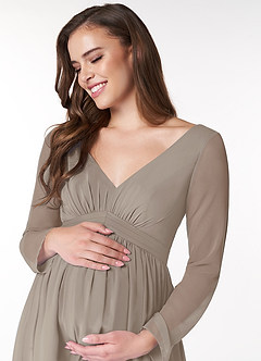 Azazie Teton vestidos de dama de honor de maternidad Vestido de Corte En A Manga larga Hasta el suelo Gasa image5
