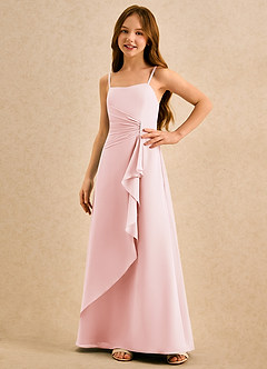 Azazie lolly Girls Formal Robe Demoiselle D'honneur Fillette Robe Trapèze en Mousseline de soie Plissée Rose Pâle image5