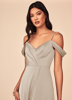 Azazie Ocean Brautjungfernkleider A-Linie V-Hals Gefaltet Stretch-Satin Kleid Frost image10