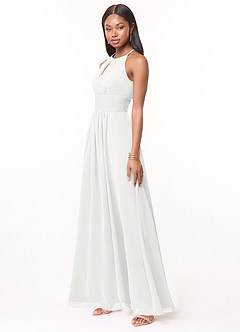 Azazie Bonnie Bridesmaid Dresses White A-Line Keyhole Ruched Chiffon Dress image3