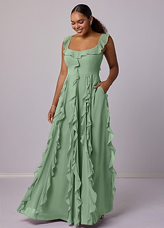 Barbie ♥ Azazie Brautjungfernkleider A-Linie mit Taschen Chiffon Kleid Matcha image7