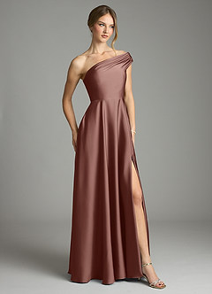 Azazie Melanie Morsiusneito Mekot A-linja Olkapään ulkopuolella Joustava satiini Lattian pituus Pukeutua image5