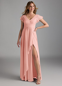 Azazie Omari Bridesmaid Dresses Rosette A-Line Mesh Dress image1