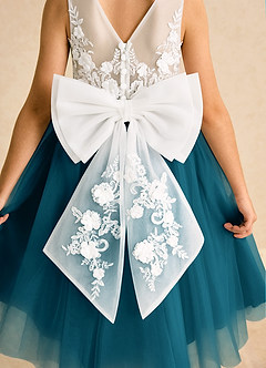 Azazie Lina Flower Girl Dresses Ivory Ink Blue Ball-Gown Lace Dress image7