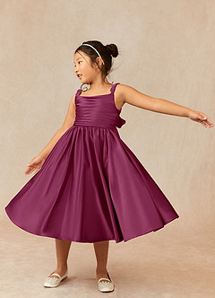 Azazie Cutie Pie Flower Girl Dresses Mulberry A-Line Pleated Matte Satin Dress image3