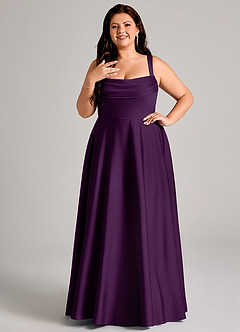 Azazie Shaude Bridesmaid Dresses Grape A-Line Pleated Stretch Satin Dress image8