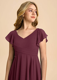 Azazie Caria Junior Abito A-Line in Chiffon Plissettato Cabernet image4