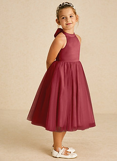 Azazie Dora Flower Girl Dresses Pomegranate A-Line Bow Tulle Dress image3