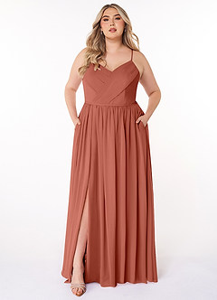 Azazie Cora Bridesmaid Dresses Clay A-Line Pleated Chiffon Dress image6