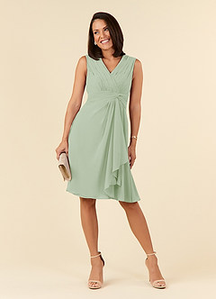 Azazie Theron Mother of the Bride Dresses Dusty Sage A-Line V-Neck Pleated Chiffon Dress image1